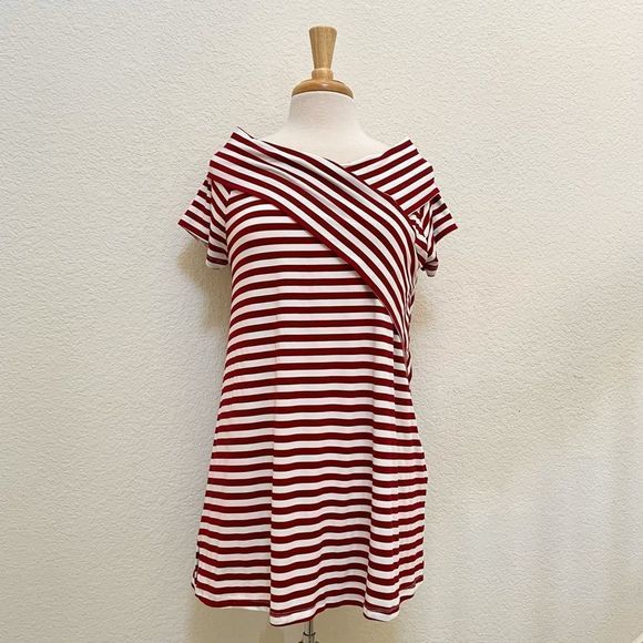 Suzanne Betro Deep Red & White Striped Top Med Lg - Picture 3 of 7